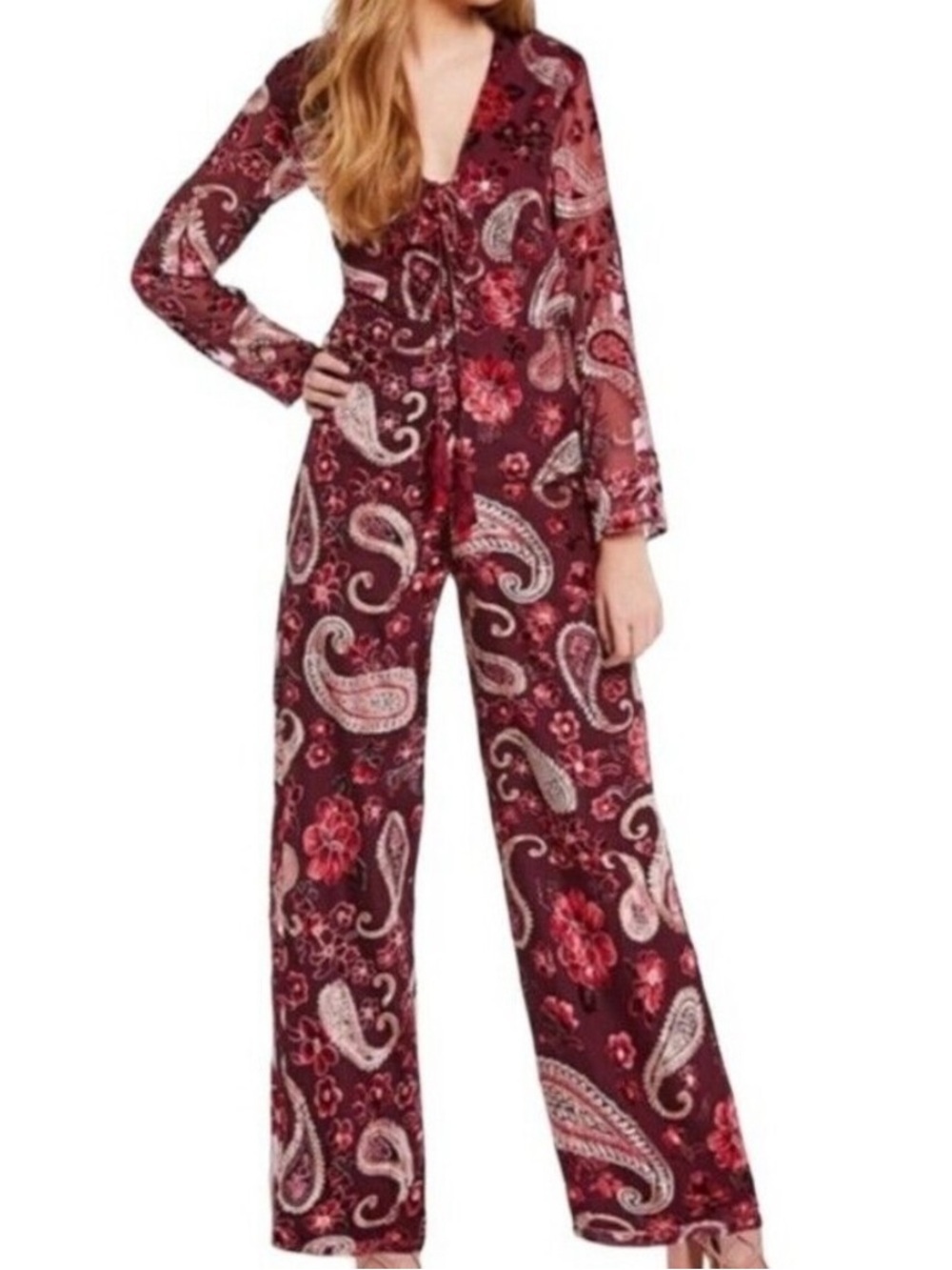 Chelsea & Violet Velvet Burnout Paisley Jumpsuit - Size Large